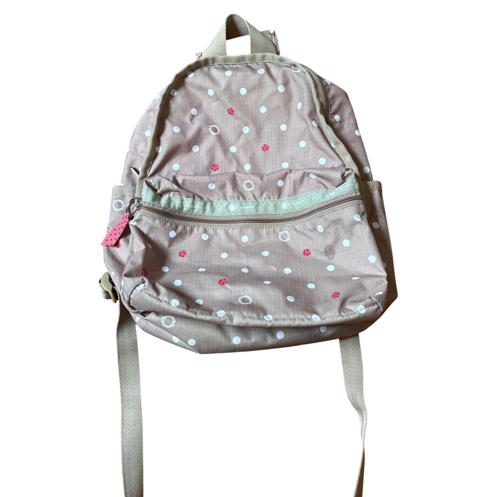 LeSportsac Backpack Women Tan Ladybug Polka Dot Ripstop Nylon SIZE Small
